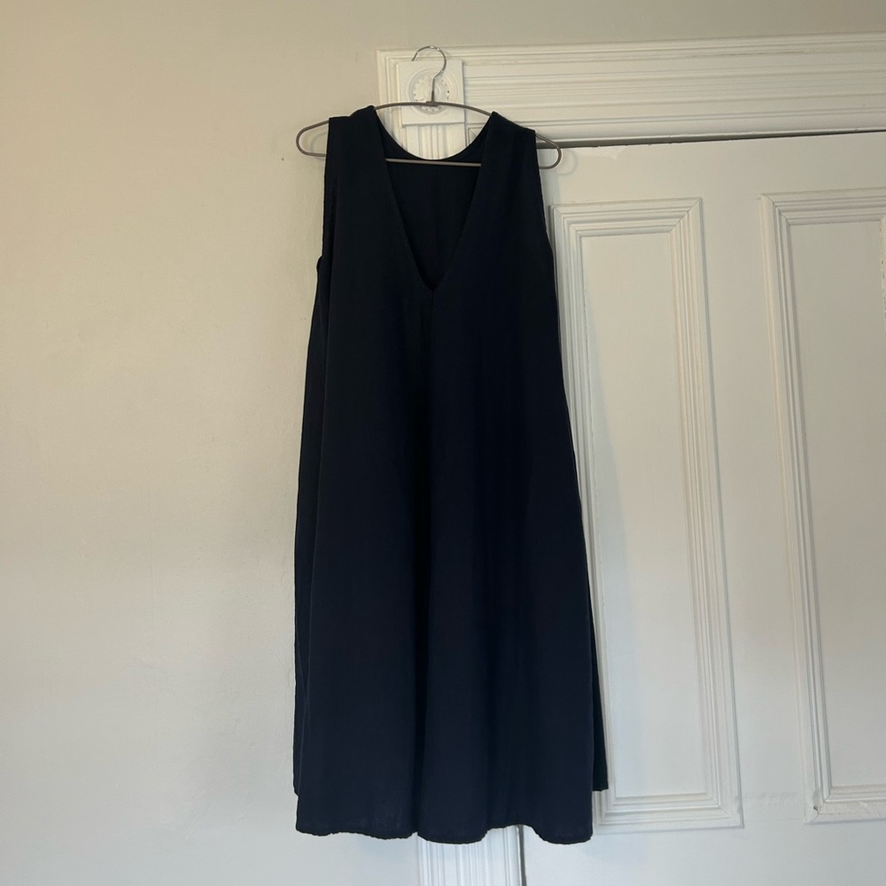 Elizabeth Suzann Navy Blue Linen Harlow Dress L